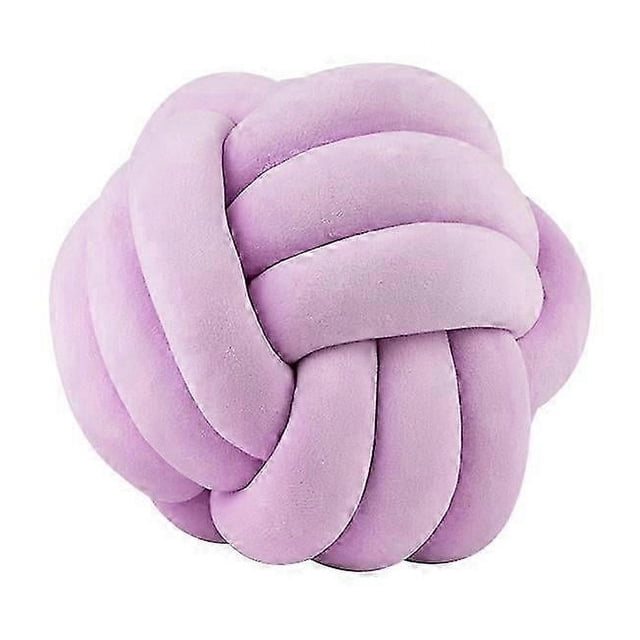 Cojín de bola de nudo suave para decoración del hogar, cojín de felpa anudado, cojín redondo hecho a mano, cojín anudado para decoración de dormitorio, 9.8 x 9.8 pulgadas, morado