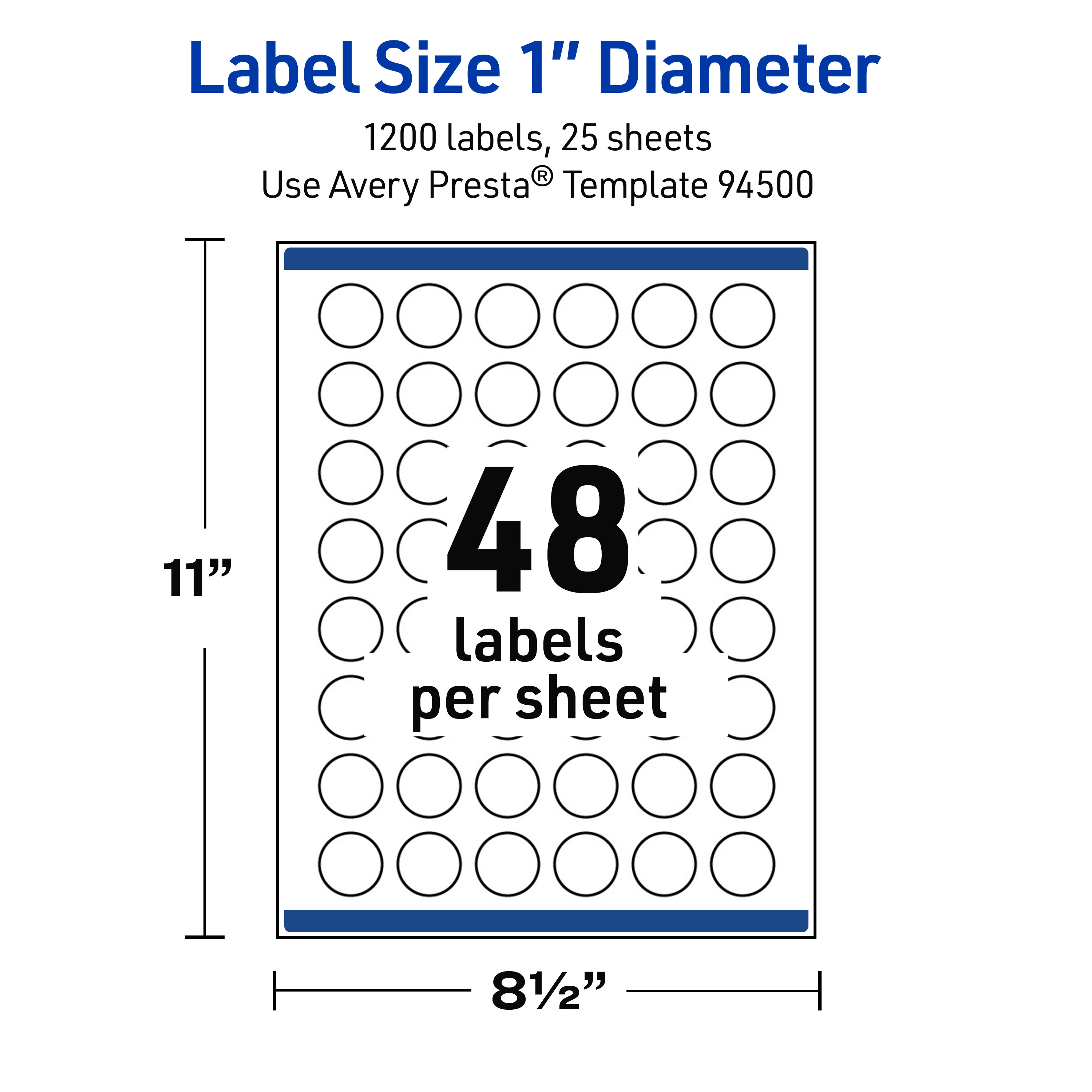 Avery Waterproof Round Labels, 1" Diameter, 1200 Total
