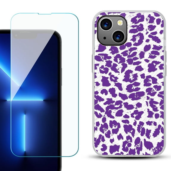 OneToughShield ® for iPhone 15 Fashion Phone Case, with Tempered Glass Screen Protector - Cheetah Purple