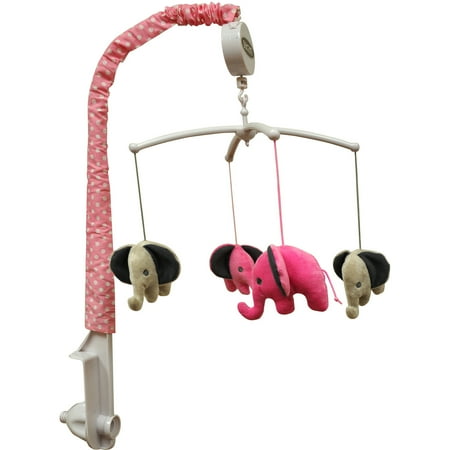Bacati - Elephants Musical Mobile with Hanging Toys, Pink/Gray