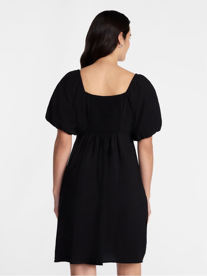 Time and Tru Women's Airflow Mini Dress with Puff Sleeves, Sizes XS-XXXL
