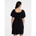thumbnail image 4 of Time and Tru Women's Mini Dress with Puff Sleeves, Sizes XS-XXXL, 4 of 6