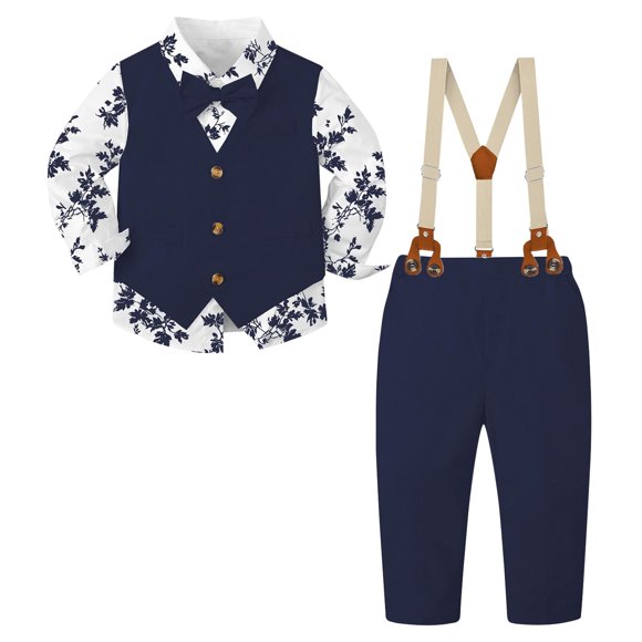 Traje de lino de 5 piezas SANGTREE Navy Floral 3-4T para niños