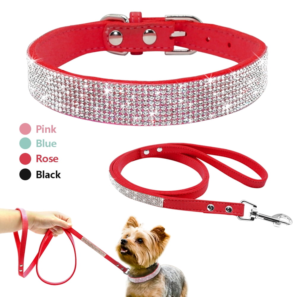 Rosnek Bling Rhinestone Pet Dog Collar With Walking Leashes Crystal Diamond  Dog Collars Harness For Small Medium Pet Perros Accessories 