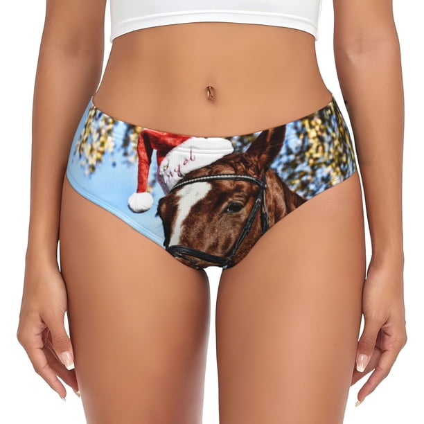 Fotbe Christmas Horse Calzones Estampados para Mujer – Ropa Interior de Algodón, Cómoda, Suave y Elástica-X-Large