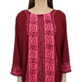 thumbnail image 5 of Bimba Women Rayon Maroon Summer Tunic Long Sleeve Embroidery Casual Loose Top-6, 5 of 5