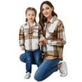 thumbnail image 4 of FYMNSI Women and Girls Button Down Plaid Flannel Shirts Autumn Casual Long Sleeve Shacket Mommy and Me Matching Outfits Brown (Mom XL), 4 of 10