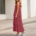 thumbnail image 5 of Dresses for Women Sleeveless Fashion Solid Tiered Chiffon Casual Flowy A-Line Maxi Dress Wine S, 5 of 7
