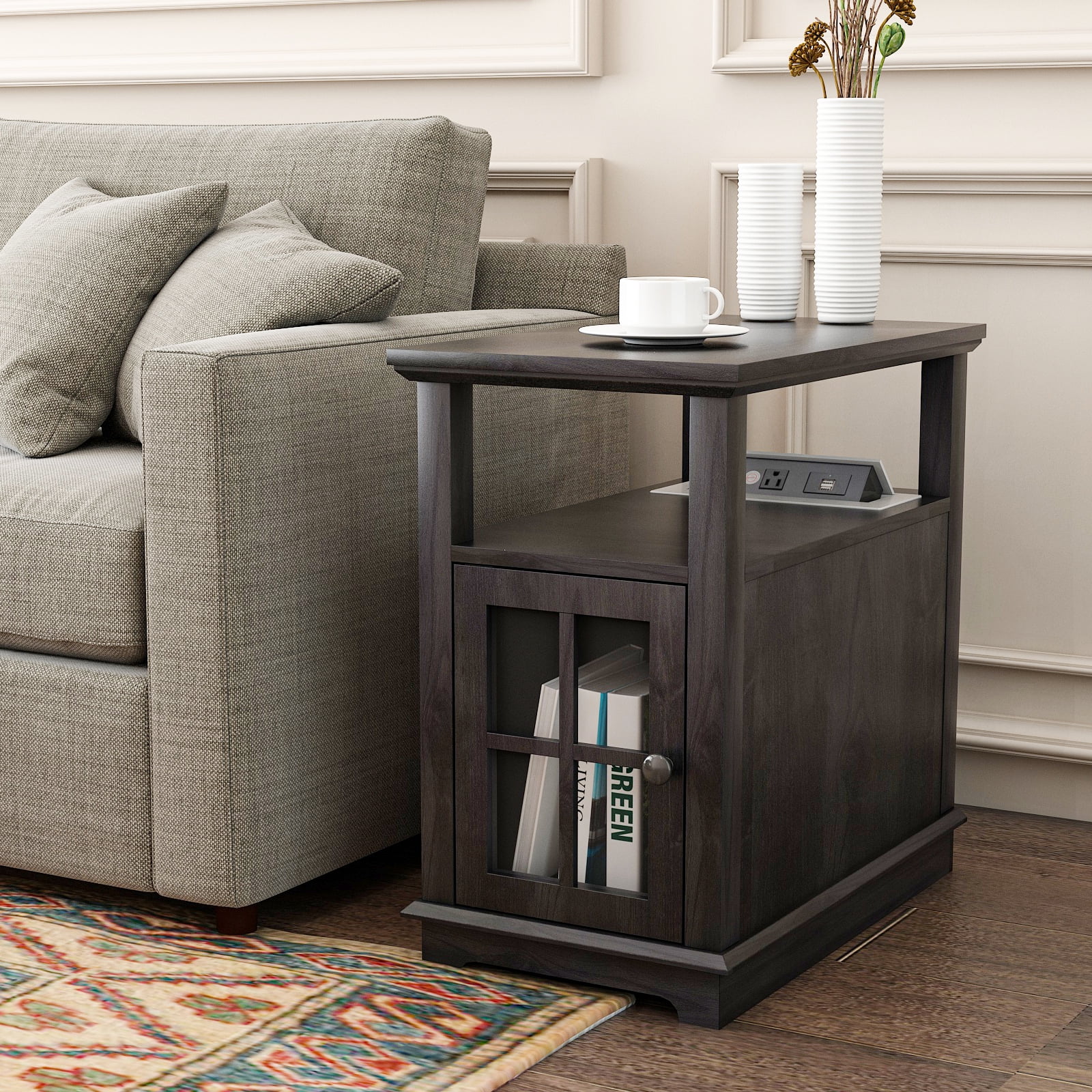FAGAGA Accent End Table with Storage and Charging Station for Living