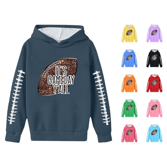 Trendfront Boys Everyday Football Letter Graphic Hoodies Long Sleeve Kangaroo Pocket Fall Winter Casual Pullover Sweatshirt Tops
