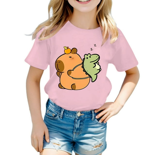 Zecgelong T-Shirt Décontracté à Manches Courtes pour Garçons et Filles, Col Rond, Imprimé Animal de Dessin Animé, Taille 4-6 Ans