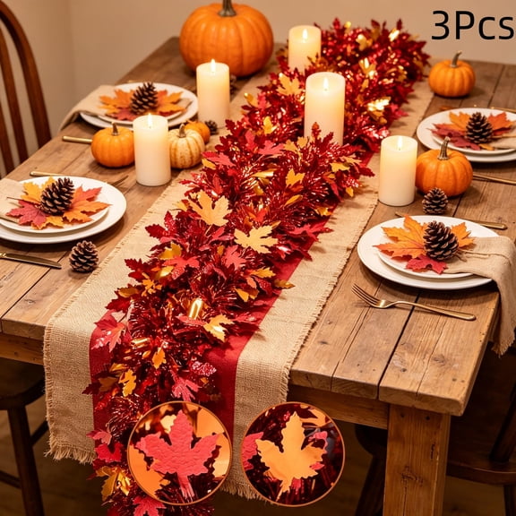 YingYouFu 3PC Thanksgiving Fall Fake Garland for Home Autumn Harvest Decorations|Autumn Artificial Berry Pumpkin Maple Leaf Garland Decor for Fireplace Table Front Door Holiday Party Decorations