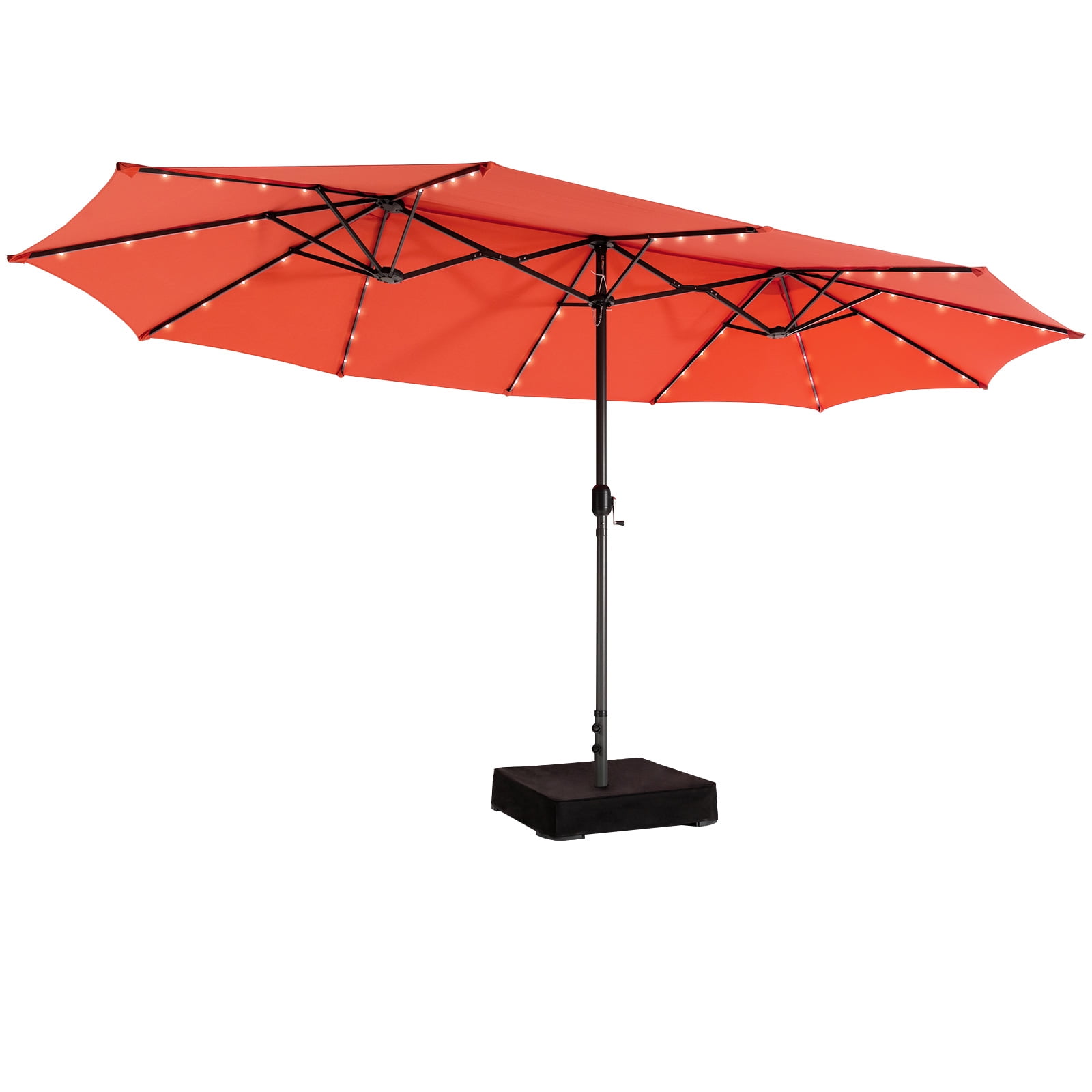 Topbuy 15' Outdoor LED Patio Double-Sided Umbrella w/Base Orange