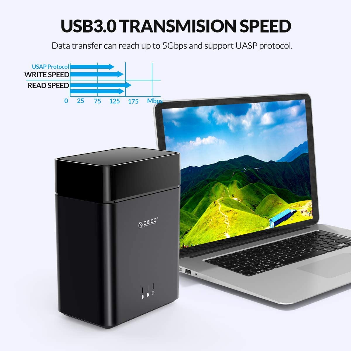 ORICO 2 Bay External Hard Drive Enclosure 3.5" HDD Enclosure up to 2*18TB 5Gbps USB 3.1 Type-C to Sata Hard Drive Docking Station USB C Hard Drive Case with 12V/4A Adapter