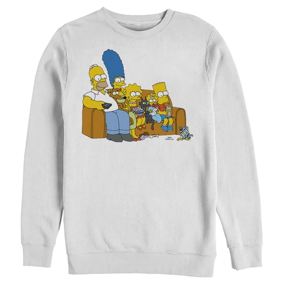 Men's The Simpsons Classic Family Couch  Sweatshirt White 2X Large