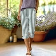 thumbnail image 6 of Wutalume Womens Capri Pants for Women - Striped Wide Leg High Waisted Drawstring Casual Trousers with Pockets Loose Fit Lightweight Summer,Mint Green L, 6 of 8