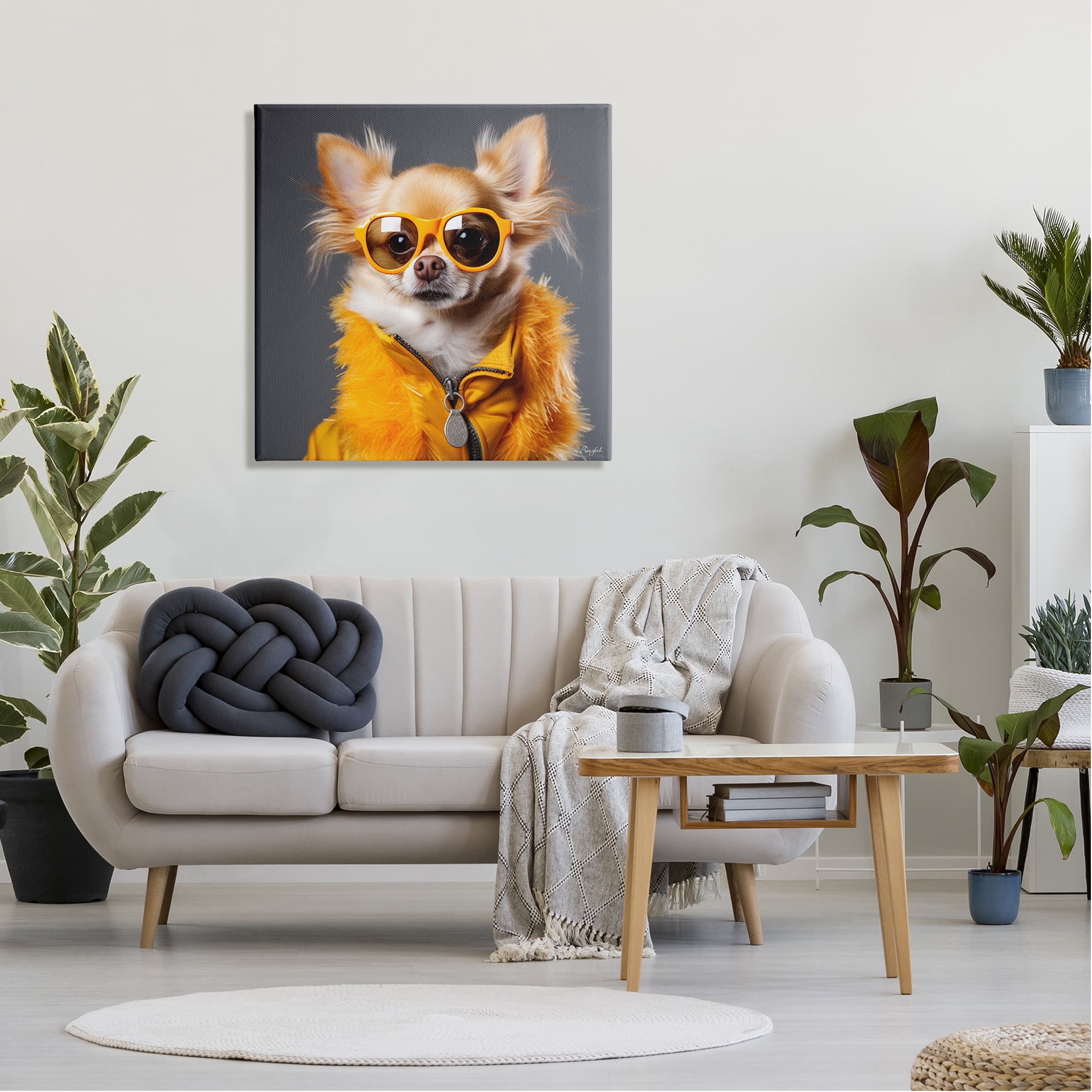 Stupell Industries Trendy Chihuahua Portrait Animals & Insects Painting Gallery Wrapped Canvas Art Print Wall Art, 30 x 30