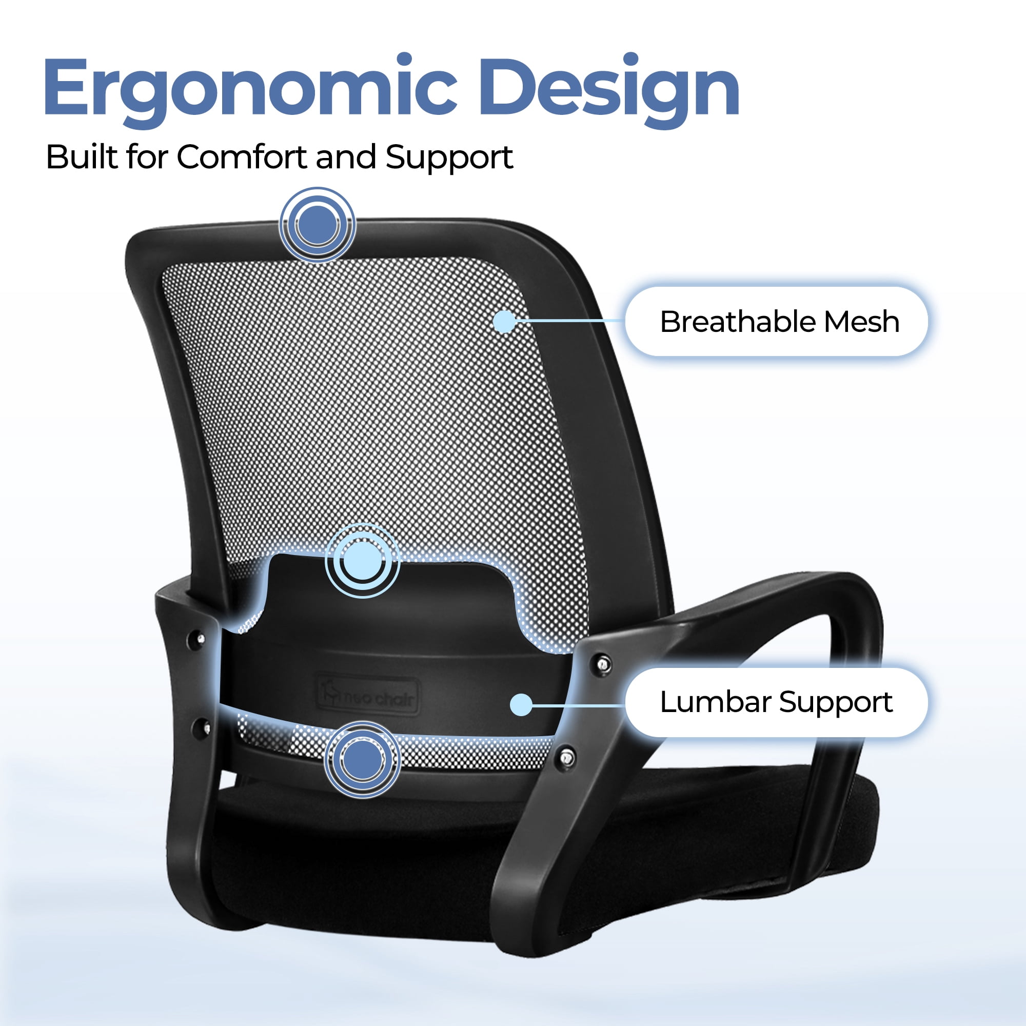 CELTOSS Ergonomic Home Office Chair, Mid Back Lumbar Support Desk Chair, Adjustable Height with Armrests for Adults, Black