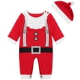thumbnail image 4 of 0-18M Infant Baby Boy Girl One Piece Cotton Christmas Outfit Long Sleeve Xmas Santa Claus Elf Cosplay Costumes Romper Jumpsuit Overall Clothes + Hat, 4 of 11