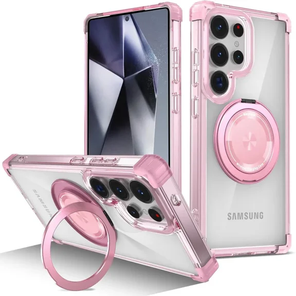 Case for Samsung Galaxy S25 Ultra 2025 [Compatible with Magsafe] [with 360° Rotatable Magnetic Ring Stand] Heavy Duty Millitary-Grade Clear Phone Case for Samsung S25 Ultra 6.9"