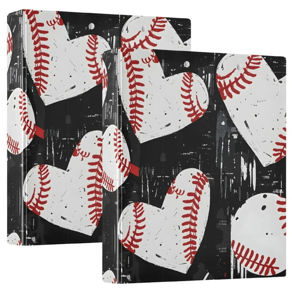 ALAZA Baseball Hearts Hardcover 3 Ring Binder 1.5" Round Rings Interior Pockets Binders Organizer 2 Pack