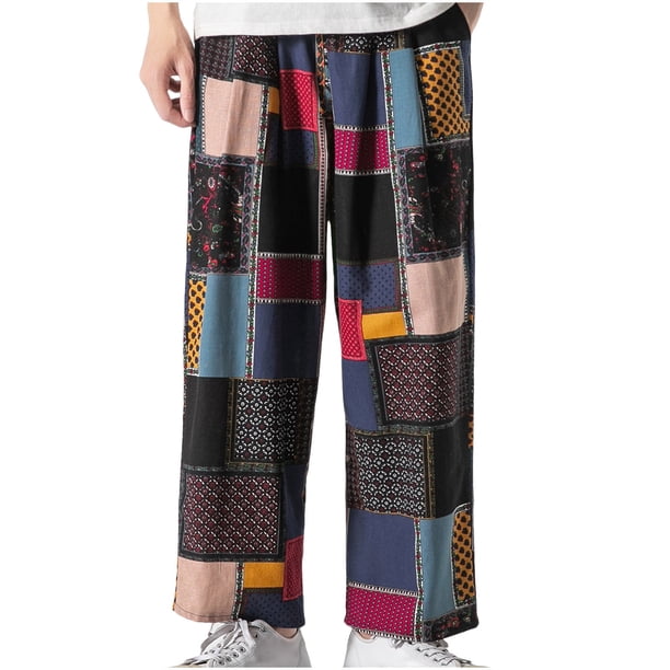 Pantalones largos para hombre, de lino y algodón, informales, holgados, a cuadros, de gran tamaño, tipo farol, estilo Harlan, de pierna recta, de algodón y lino.