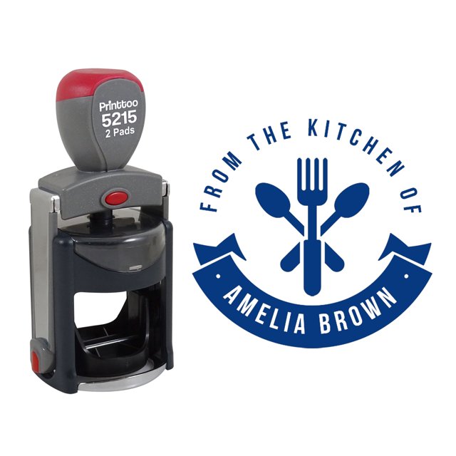 Printtoo Personalized Heavy Duty Blue Self Inking Kitchen Round Rubber Stamp Business Monogram Custom Stamper-45 mm