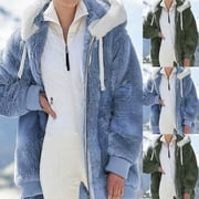 GATHRRGYP Fashionable Autumn Winter Daily Wear Jacket Ladies,Women Plus Size Winter Warm Loose Zip Hooded Coat Army Green M