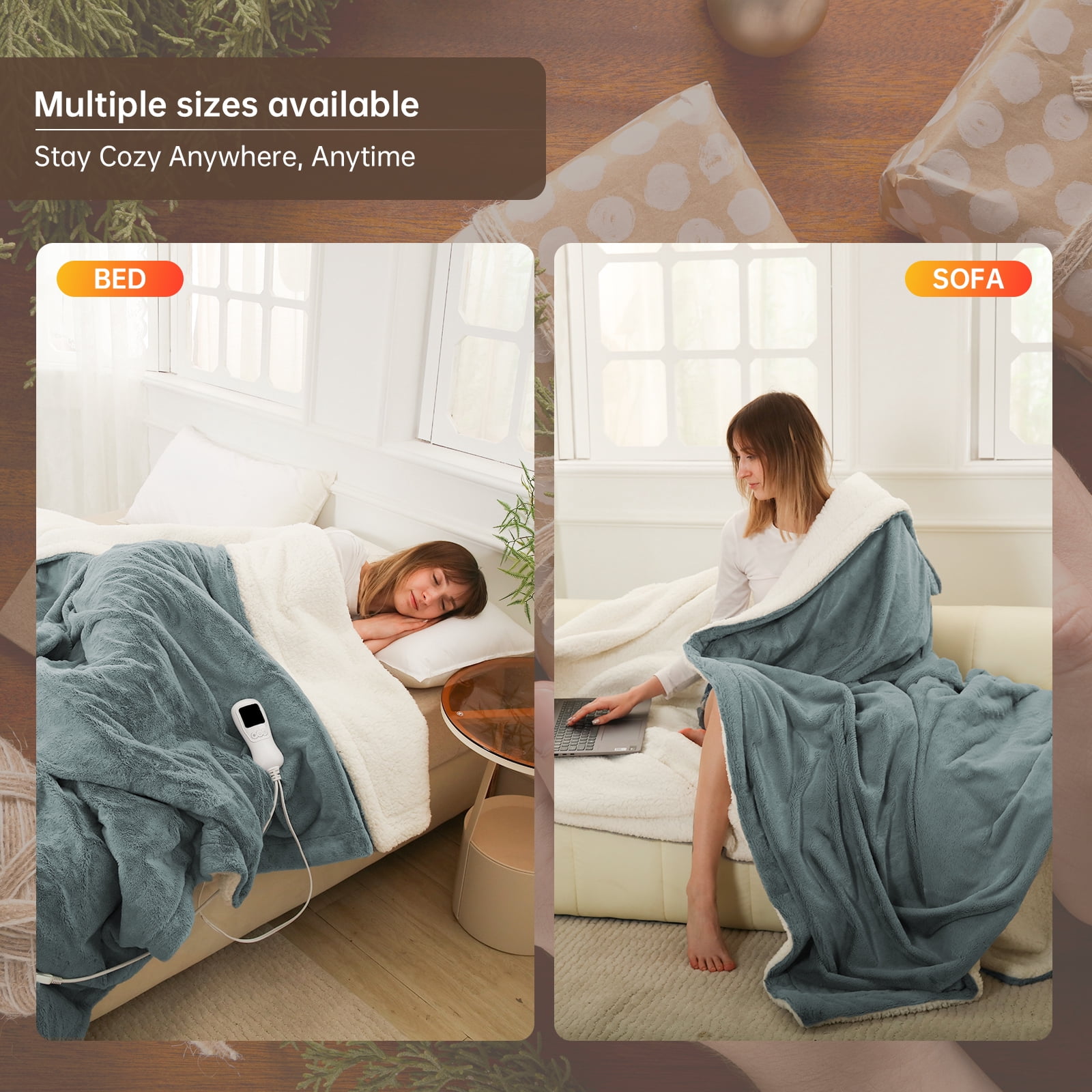 Heated Blanket Full Size, Washable Heated Blanket Electric, Electric Blanket, Light Gray, 72" x 84", Blanket Warmer Heating blanket Heat Warming Blanket Electric Blanke Heater
