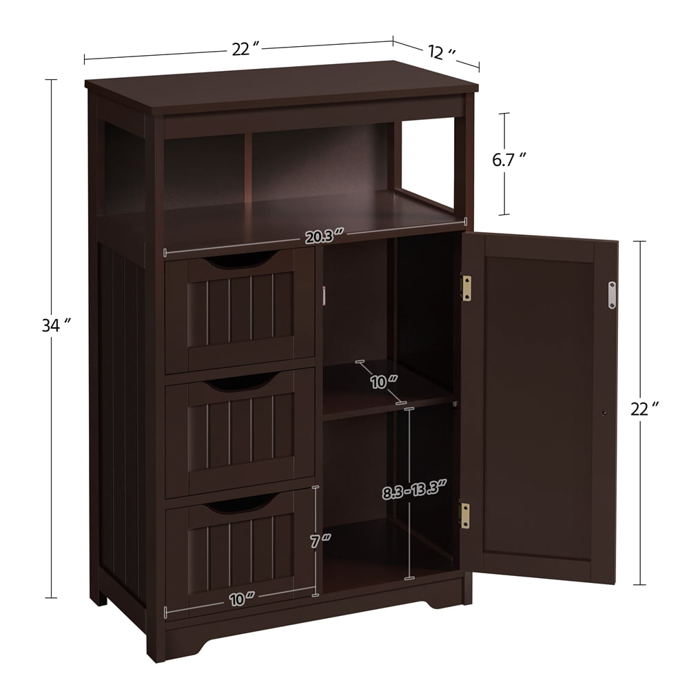 Yaheetech Wooden Floor Cabinet w/ Multi-Tiers & 3 Drawers, Espresso
