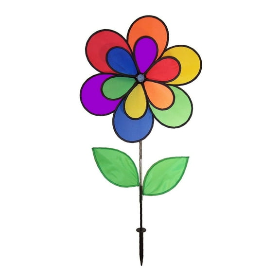 12 Petal Double Wheel Rainbow Flower Wind Spinner In the Breeze Yard Decor
