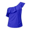 thumbnail image 5 of GEWSEY Womens One Shoulder Tankini Swim Tops Ruffle Bathing Suit Tops No Bottoms (Blue, S), 5 of 6