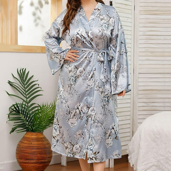 Gift TIMIFIS Silk Robes for Women Plus Size Bride Bridesmaid Party Satin Bathrobe V Neck Sleepwear Loungewear Dressing Gowns with 3/4 Sleeve - Spring/Summer