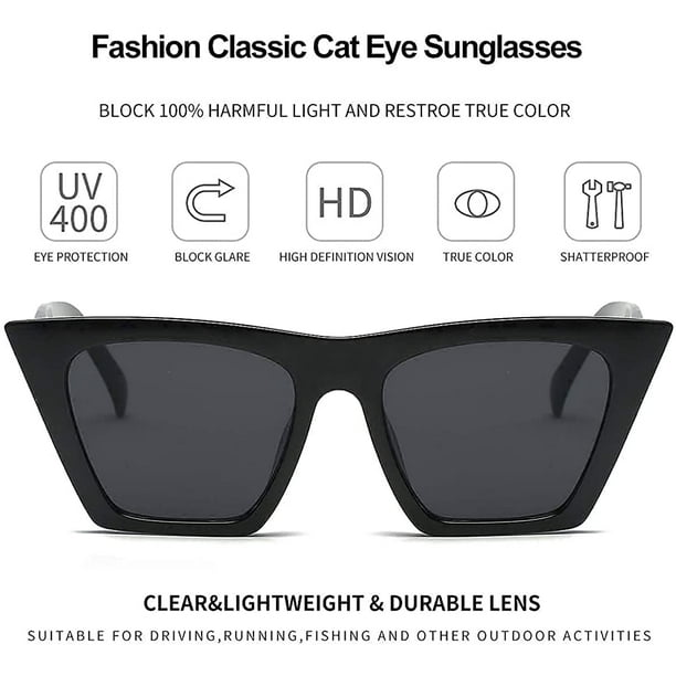 Saydy Vintage Square Cat Eye Sunglasses For Women Trendy Cateye Sunglasses (Black)