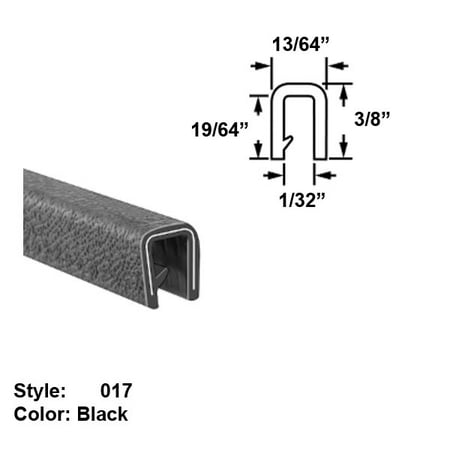 

Heavy Duty Vinyl Plastic U-Channel Push-On Trim Style 017 - Ht. 3/8 x Wd. 13/64 - Black - 25 ft long