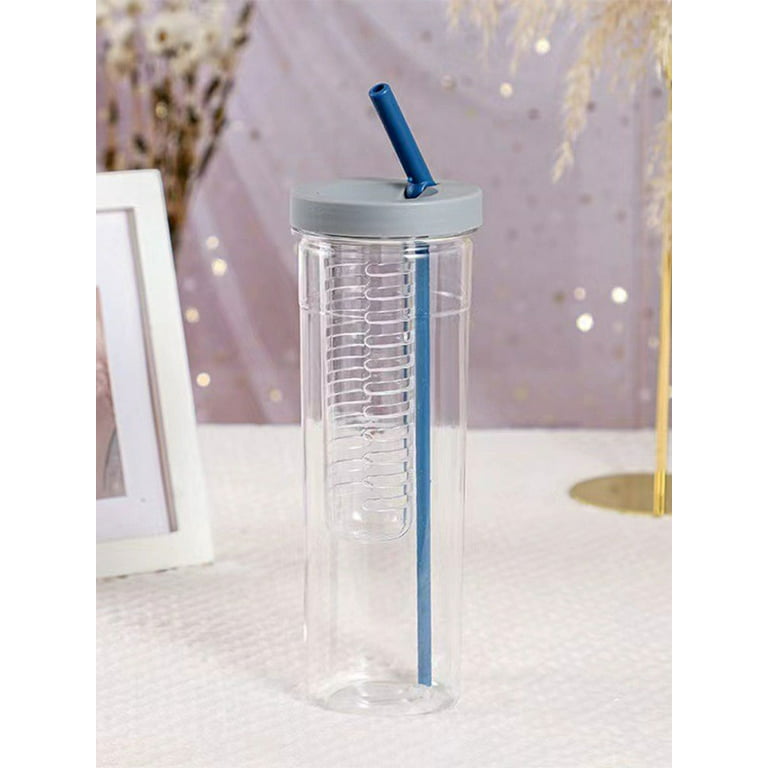 700ml Clear Plastic Juice Bottles with Tea Infuser and Straw