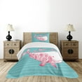 thumbnail image 4 of Ambesonne Saying Quilted Bedspread Set 2 Pcs, Be Happy Big Fish, Twin Size, Teal Pink White, 4 of 5