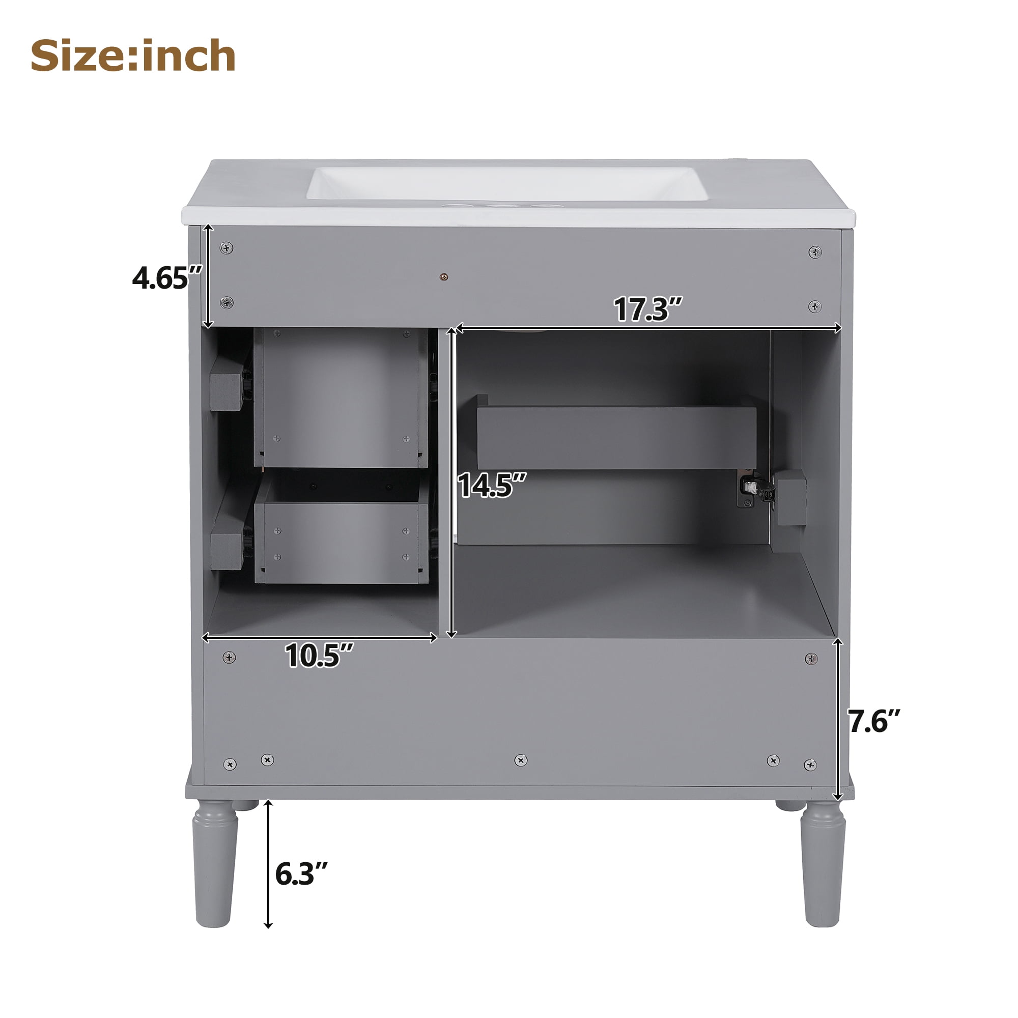 Harper & Bright Designs 30" Bathroom Vanity Sink Combo with Soft Closing Door and 3 Drawers, Bathroom Storage Cabinet with Solid Wood Frame, Gray