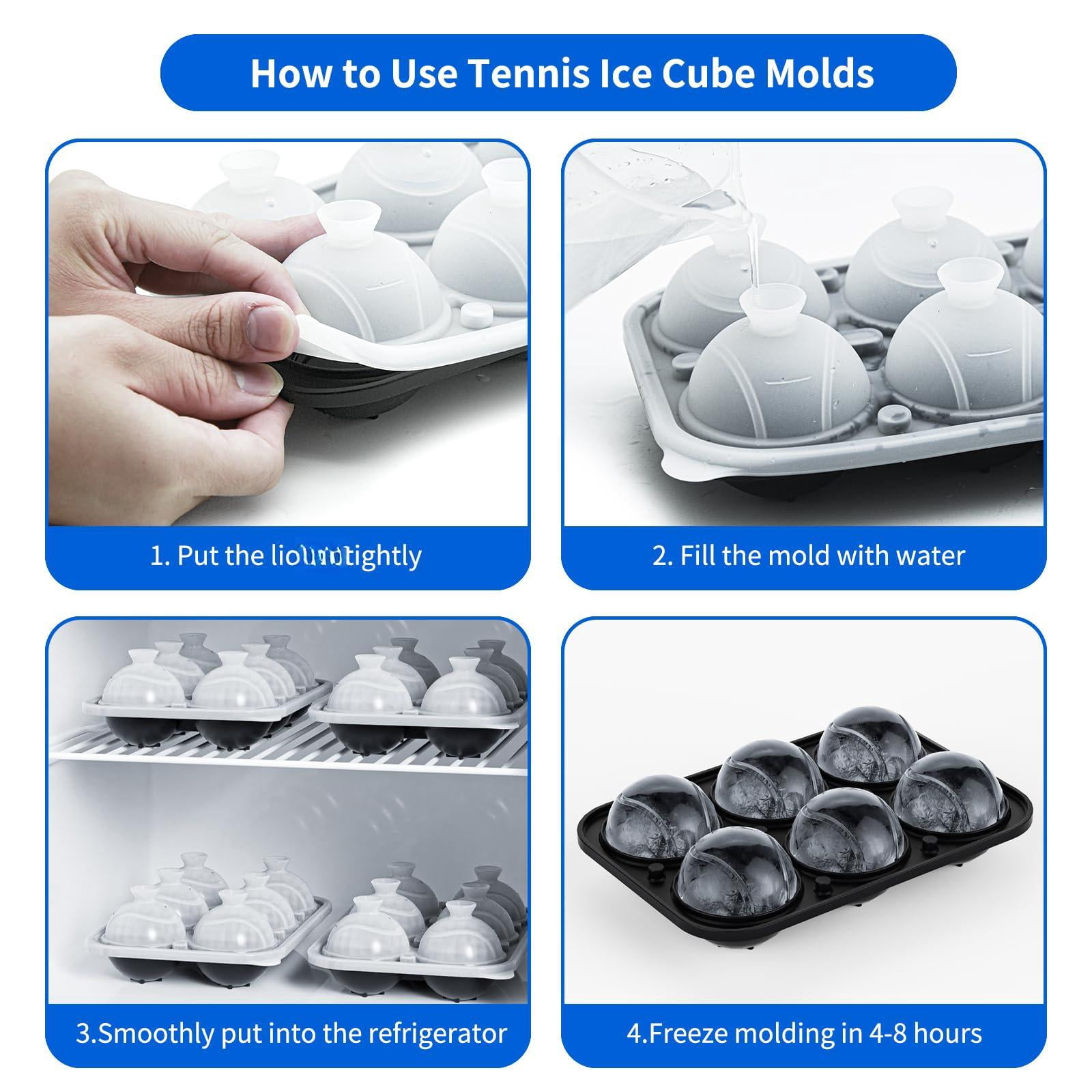 6 Chamber 2.2" 3d Tennis Gifts Ice Cube Tray With Funnel Large Round Ball Maker Mold Silicone Fun Shapes Sphere Molds For Chilling Brandy And Beverages