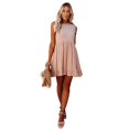 thumbnail image 1 of New Women's Solid Color Sleeveless Ruffle Stitching A Line Dress Pleating Casual Dress, 1 of 5