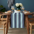 thumbnail image 2 of Navy Blue Turquoise Striped Table Runner - 120 Inch Long, Kitchen Dining Table Runner Dresser Scarves, Gradient Horizontal Lines Farmhouse Decor for Coffee Tables Wedding Party Banquet, 2 of 8