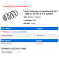thumbnail image 2 of Front Coil Spring - Compatible with 2011 - 2012 Kia Sorento 2.4L 4-Cylinder, 2 of 2