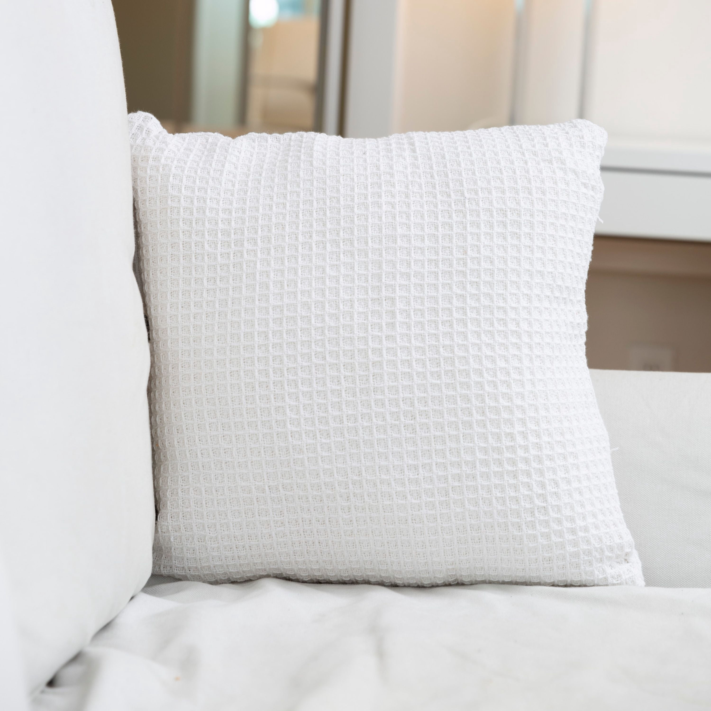 Fabstyles 18" Throw Pillow with Poly-Insert 100% Waffle Weave Cotton Cover (Set of 2)