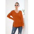 thumbnail image 2 of MLANM Women's V-Neck Pullover Sweaters Side Split Tunic Sweatshirt Casual Long Sleeve Knit tops, S Orange, 2 of 6