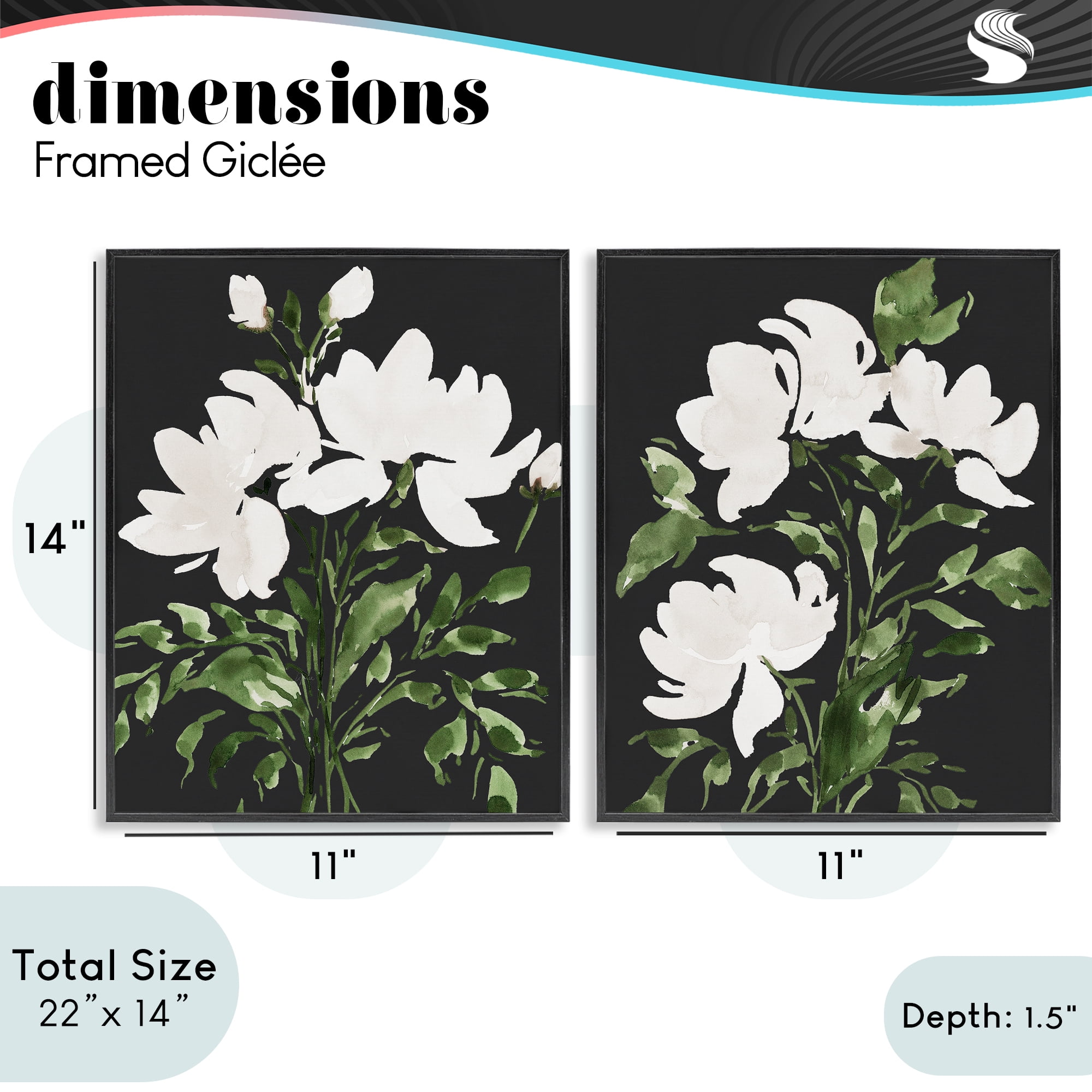 Stupell Industries White On Black Blooms 2 Piece Black Framed Giclee Art Set, design by Lucille Price
