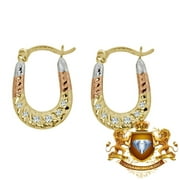 Ladies 3 Tone 10k Real 100% Authentic Gold Shrimp Hoop Loop Earrings .75" New