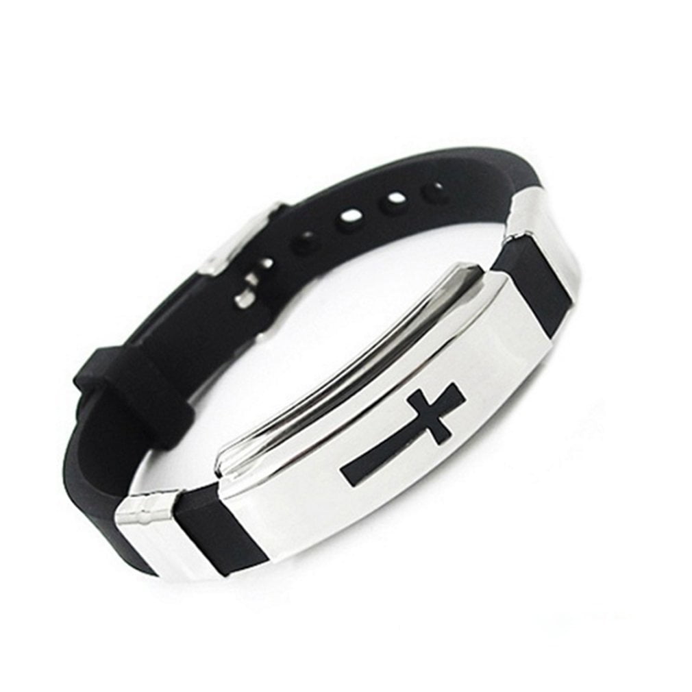 Men's Stainless Steel Black Silicone Bracelet 7.75" Bangle Wristband bracelet 