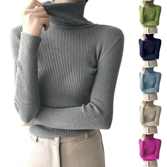 YHAJDS Women Casual Sweater,Fall Sweaters for Women Pullover Sweaters for Women Solid Color Turtleneck Long Sleeve Knit Base Layer Sweater