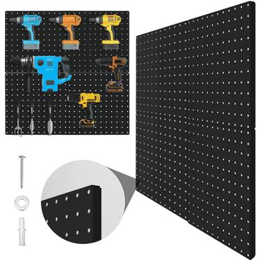 AIWFL Metal Pegboard Wall Mount Organizer, 4 Pack 12" x 12" Tool Pegboard Set for Garage Office Home Kitchen, Black