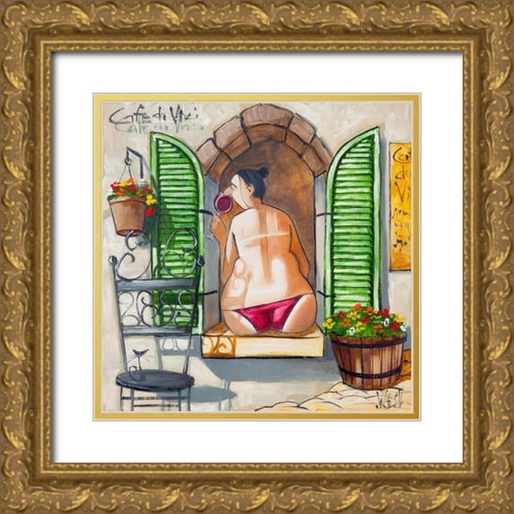 West, Ronald 15x15 Gold Ornate Wood Framed with Double Matting Museum Art Print Titled - Lady in Window II